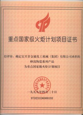 重点国家级火炬计划项目证书